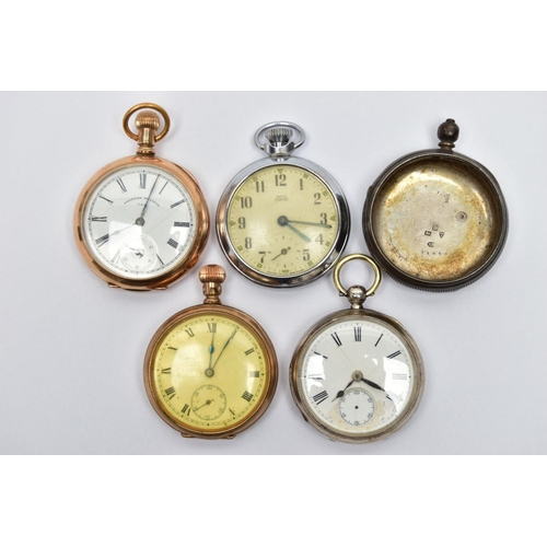 48 - A BAG OF ASSORTED POCKET WATCHES, to include a silver cased open face pocket watch, white round dial... 