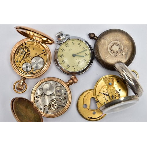 48 - A BAG OF ASSORTED POCKET WATCHES, to include a silver cased open face pocket watch, white round dial... 