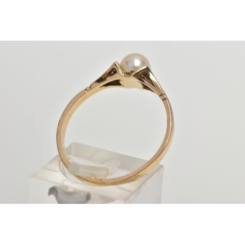 53 - A 9CT YELLOW GOLD CULTURED PEARL RING, set with a part drilled cultured pearl, measuring approximate... 