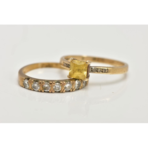 7 - A 9CT GOLD DIAMOND HALF ETERNITY RING AND ONE OTHER, the first designed with a row of seven round br... 