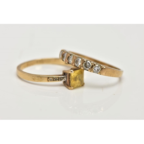 7 - A 9CT GOLD DIAMOND HALF ETERNITY RING AND ONE OTHER, the first designed with a row of seven round br... 