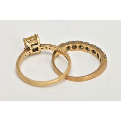 7 - A 9CT GOLD DIAMOND HALF ETERNITY RING AND ONE OTHER, the first designed with a row of seven round br... 