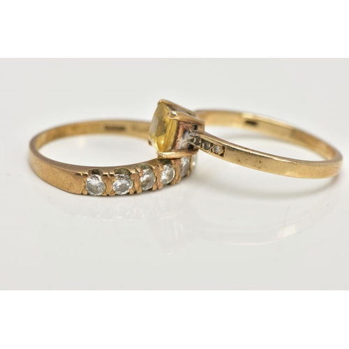 7 - A 9CT GOLD DIAMOND HALF ETERNITY RING AND ONE OTHER, the first designed with a row of seven round br... 