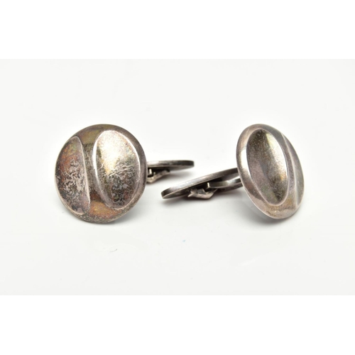 71 - A PAIR OF DANISH SILVER 'GEORG JENSEN' CUFFLINKS, each of a circular form with a raised centre, togg... 