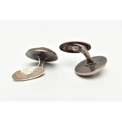 71 - A PAIR OF DANISH SILVER 'GEORG JENSEN' CUFFLINKS, each of a circular form with a raised centre, togg... 