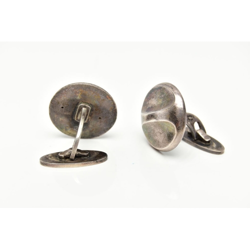 71 - A PAIR OF DANISH SILVER 'GEORG JENSEN' CUFFLINKS, each of a circular form with a raised centre, togg... 