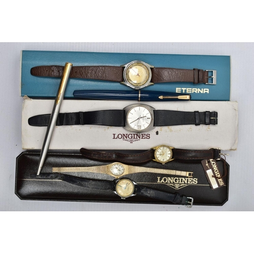 77 - TWO 'ETERNA' WRISTWATCHES, OTHER WATCHES AND TWO 'PARKER' PENS, to include a gents 'Eterna Matic', r... 