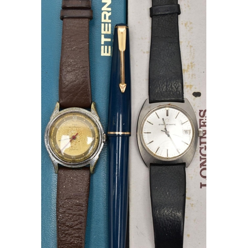 77 - TWO 'ETERNA' WRISTWATCHES, OTHER WATCHES AND TWO 'PARKER' PENS, to include a gents 'Eterna Matic', r... 