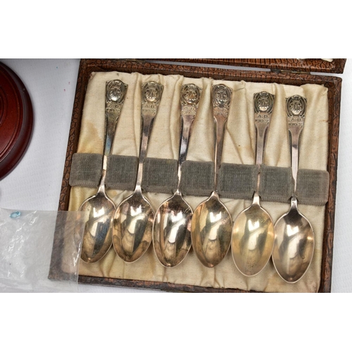 85 - A BOX OF SILVER, DISPLAY BOXES AND STANDS, to include a cased set of six silver jubilee commemorativ... 