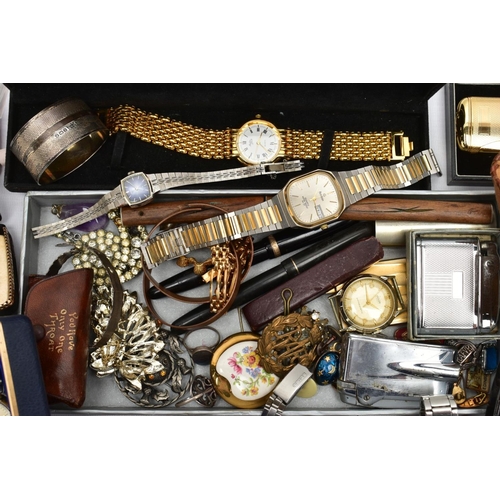 86 - A BOX OF ASSORTED ITEMS, to include a silver napkin ring, hallmarked 'Duncan & Scobbie' Birmingham 1... 