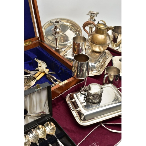 90 - A BOX OF ASSORTED CUTLERY AND TABLEWARE, to include a cased set of six mother of pearl handled butte... 