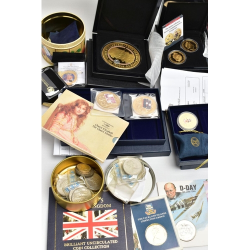 99 - A LARGE PLASTIC BOX CONTAINING COINS AND COMMEMORATIVES, to include Bradford exchange/Windsor mint i... 