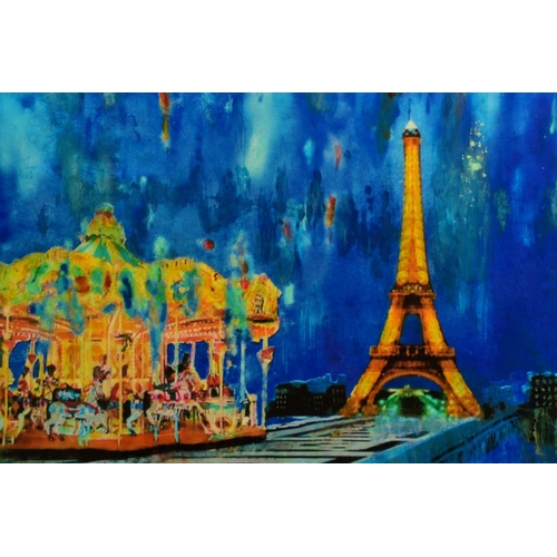 393 - ANNIE BLANCHET ROUZE (FRENCH CONTEMPORARY) 'EIFFEL TOWER BY NIGHT' a Parisian scene, signed bottom r... 