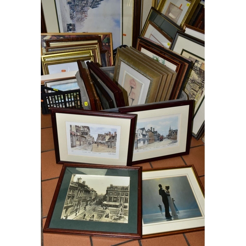 397 - A QUANTITY OF PICTURES AND PRINTS ETC, to include a pencil sketch of a crying boy with attribution t... 