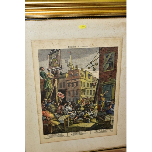 398 - A QUANTITY OF PICTURES AND PRINTS ETC, to include Gin Lane and Beer Street by William Hogarth, balle... 