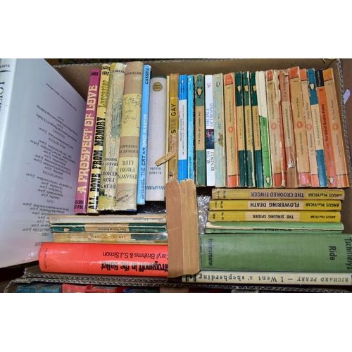 409 - SIX BOXES OF BOOKS, containing a collection of approximately 170 titles in paperback and hardback fo... 