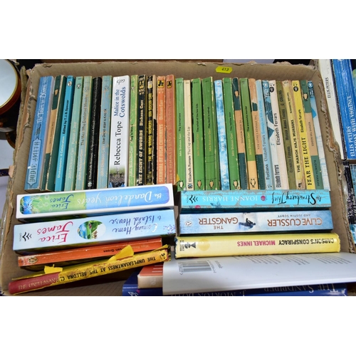 413 - SIX BOXES OF BOOKS, containing a collection of approximately 205 titles in paperback and hardback fo... 