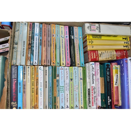 413 - SIX BOXES OF BOOKS, containing a collection of approximately 205 titles in paperback and hardback fo... 