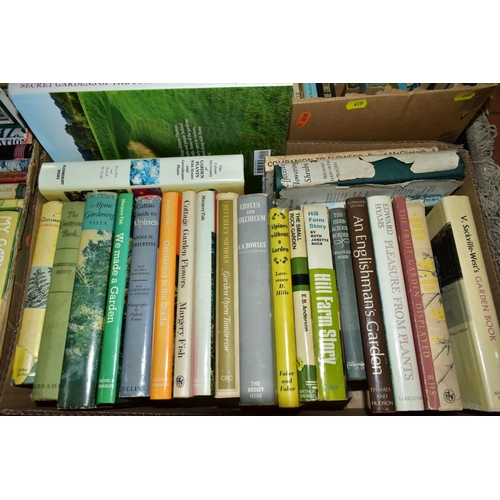 415 - SIX BOXES OF BOOKS, containing a collection of approximately 215 titles in paperback and hardback fo... 