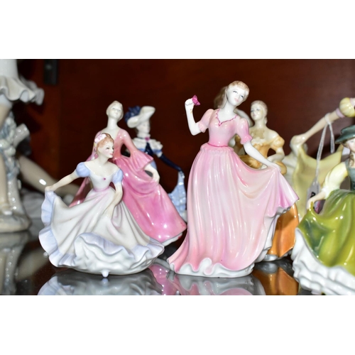 419 - FOUR ROYAL DOULTON AND FIVE COALPORT LADIES, the Royal Doulton comprising 'Pretty Ladies - Ninette' ... 