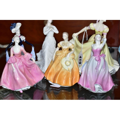 419 - FOUR ROYAL DOULTON AND FIVE COALPORT LADIES, the Royal Doulton comprising 'Pretty Ladies - Ninette' ... 