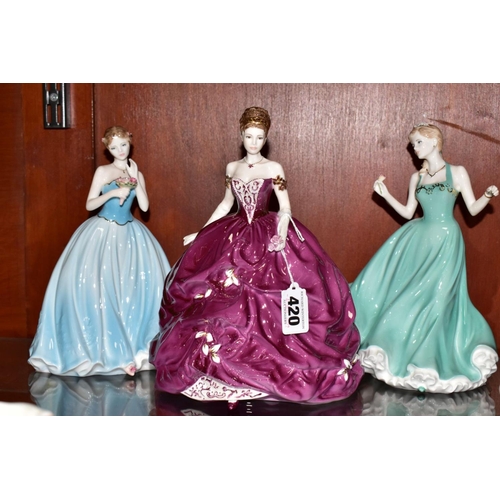 420 - THREE COALPORT LIMITED EDITION LADY FIGURES, comprising 'Emma', no. 63 / 7500, sculpted by Neil Wels... 