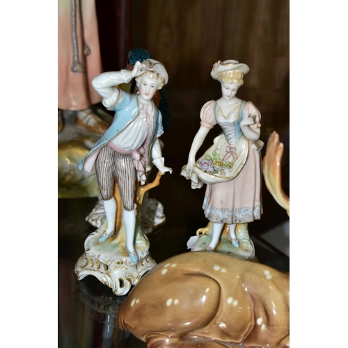 426 - A 'ROYAL VIENNA' ART NOUVEAU STYLE FIGURE OF A MAIDEN AND FOUR OTHER CERAMIC ITEMS, the Royal Vienna... 