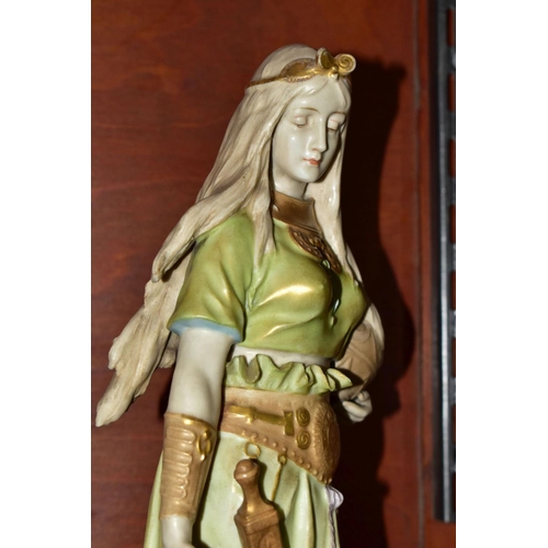 426 - A 'ROYAL VIENNA' ART NOUVEAU STYLE FIGURE OF A MAIDEN AND FOUR OTHER CERAMIC ITEMS, the Royal Vienna... 