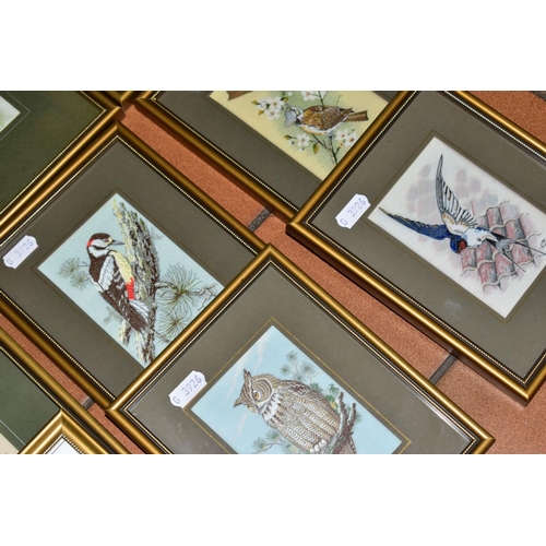 440 - J & J CASH LTD, FRAMED WOVEN PICTURES, a collection of fifteen examples comprising eight bird studie... 