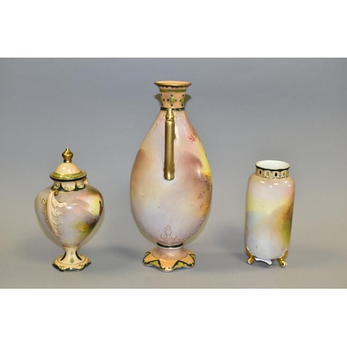 444 - THREE FIELDINGS CROWN DEVON VASES, decorated with pheasants by J Coleman, comprising an ovoid vase w... 