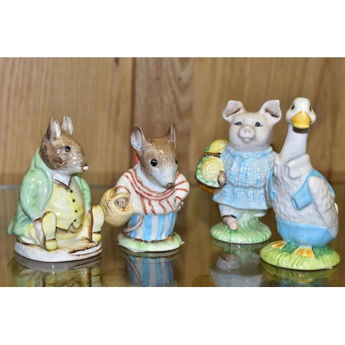 449 - A ROYAL CROWN DERBY 'CANARY' PAPERWEIGHT AND FOUR ROYAL ALBERT BEATRIX POTTER CHARACTER FIGURES, the... 