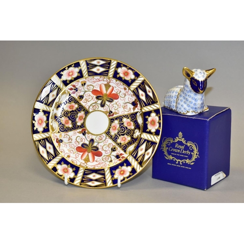 454 - A BOXED ROYAL CROWN DERBY LAMP PAPERWEIGHT, dull gold button stopper, together with a Royal Crown De... 