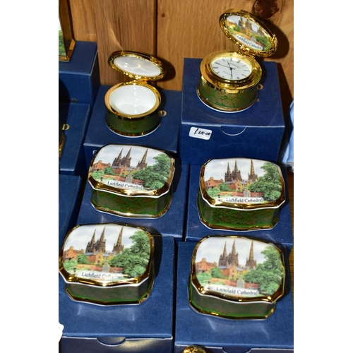 456 - SIXTEEN BOXED PIECES OF AYSHFORD FINE BONE CHINA GIFTWARE PRINTED WITH A SCENE OF LICHFIELD CATHEDRA... 