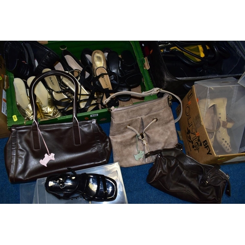 470 - THREE BOXES OF LADIES SIZE FIVE SHOES, to include M&S and Clarks sandals, shoes and boots, (all well... 