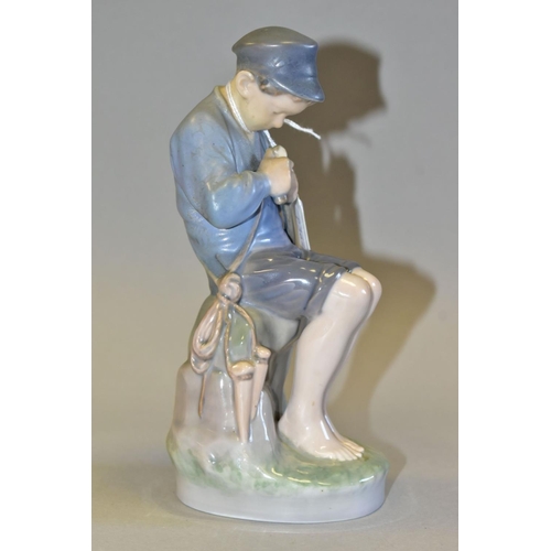 493 - A ROYAL COPENHAGEN FIGURE OF A BOY WHITTLING A STICK, The Whittler no 905 height 18cm, with printed ... 