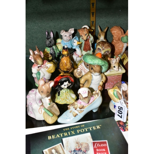 507 - A GROUP OF ROYAL ALBERT BEATRIX POTTER FIGURES, FIRST DAY COVERS, ETC, to include the following figu... 