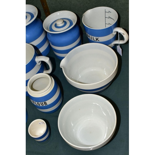 508 - NINE PIECES OF T.G. GREEN CORNISHWARE, comprising two storage canisters heights 13cm and 15.5cm (lat... 