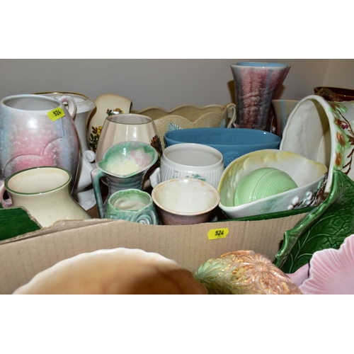 524 - TWO BOXES OF SYLVAC CERAMICS AND FALCON WARE, to include a string holder pot, twelve planters, nine ... 