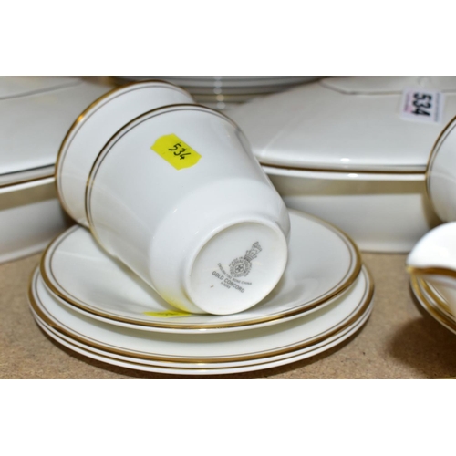 534 - A FORTY FOUR PIECE ROYAL DOULTON GOLD CONCORD SERVICE, comprises jug, lidded sugar bowl, gravy dish ... 