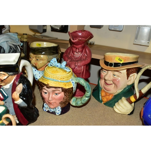 536 - A GROUP OF CERAMIC TOBY JUGS, AND CHARACTER JUGS, together with six miniature character jugs and two... 