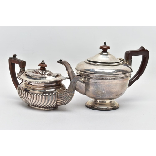 107 - A LATE VICTORIAN SILVER BACHELOR'S TEA POT OF ROUNDED RECTANGULAR FORM AND A GEORGE V SILVER CIRCULA... 