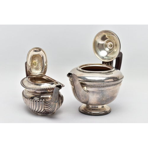 107 - A LATE VICTORIAN SILVER BACHELOR'S TEA POT OF ROUNDED RECTANGULAR FORM AND A GEORGE V SILVER CIRCULA... 