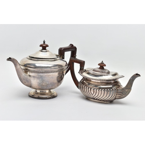 107 - A LATE VICTORIAN SILVER BACHELOR'S TEA POT OF ROUNDED RECTANGULAR FORM AND A GEORGE V SILVER CIRCULA... 