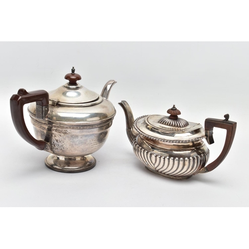 107 - A LATE VICTORIAN SILVER BACHELOR'S TEA POT OF ROUNDED RECTANGULAR FORM AND A GEORGE V SILVER CIRCULA... 