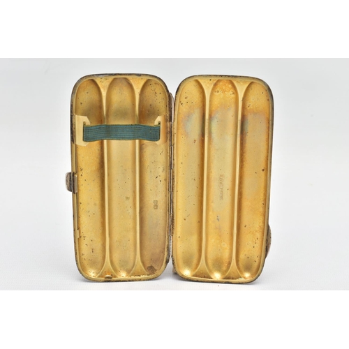 108 - AN EDWARDIAN SILVER THREE SECTION CIGAR CASE, plain exterior, gilt interior, maker Charles Lyster & ... 