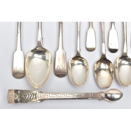 114 - A PARCEL OF ASSORTED 19TH CENTURY FIDDLE PATTERN FLATWARE, including a pair of Peter & William Batem... 