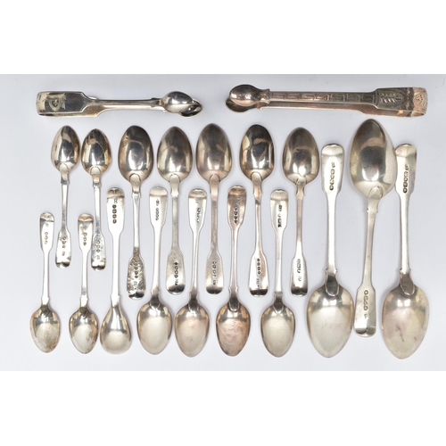 114 - A PARCEL OF ASSORTED 19TH CENTURY FIDDLE PATTERN FLATWARE, including a pair of Peter & William Batem... 