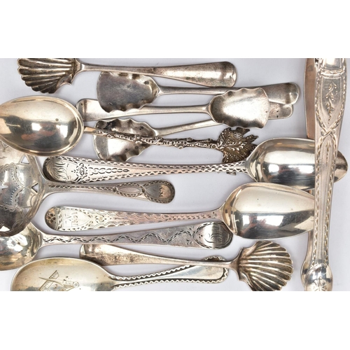 115 - A SMALL PARCEL OF 18TH, 19TH AND 20TH CENTURY SILVER TEASPOONS, CONDIMENT SPOONS, CADDY SPOONS, ETC,... 