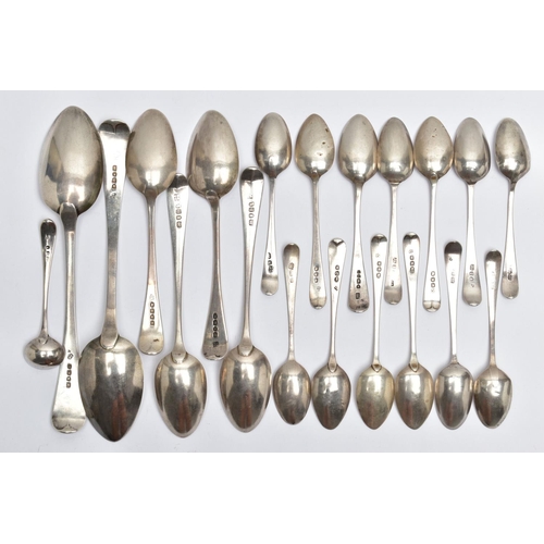 116 - A PARCEL OF LATE 18TH AND 19TH CENTURY SILVER OLD ENGLISH PATTERN SPOONS, including a pair of tables... 