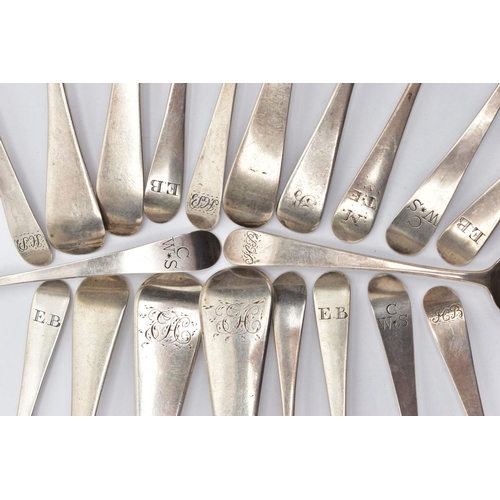 116 - A PARCEL OF LATE 18TH AND 19TH CENTURY SILVER OLD ENGLISH PATTERN SPOONS, including a pair of tables... 